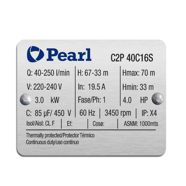 Bomba de Agua Centrífuga Serie C2P de 1 a 5.5 Hp, Pearl