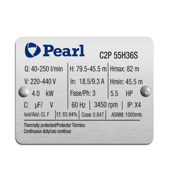 Bomba de Agua Centrífuga Serie C2P de 1 a 5.5 Hp, Pearl