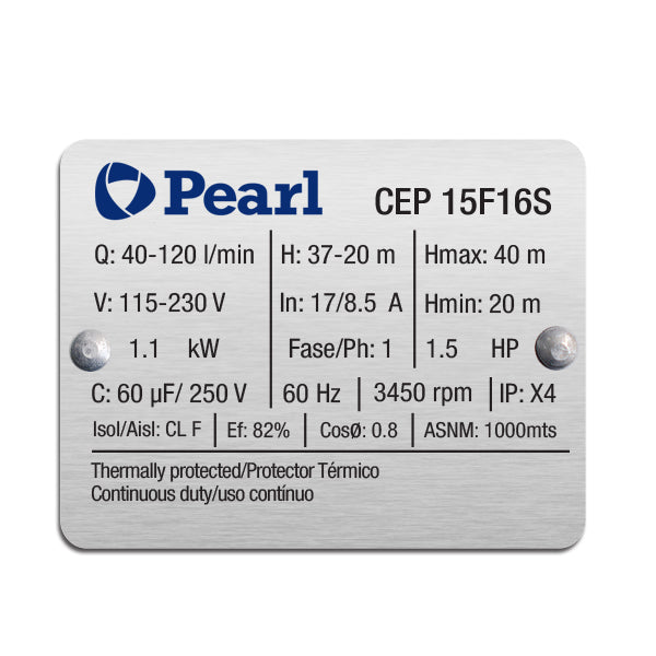 Bomba de Agua Centrífuga Serie CEP de 0.5 a 2 Hp, Pearl