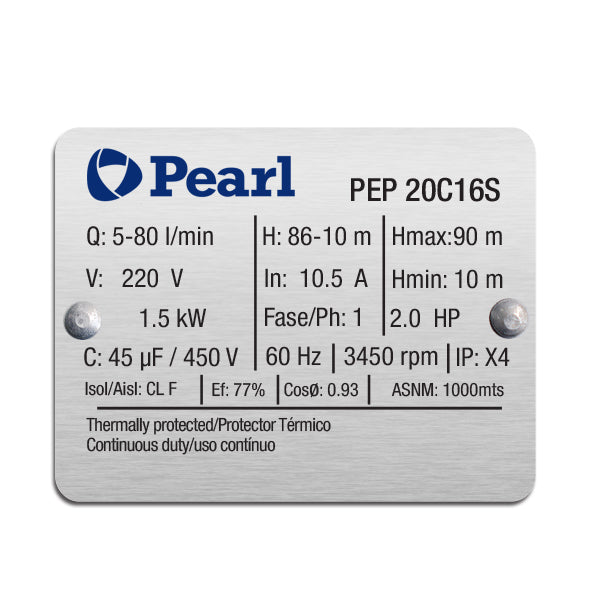 Bomba de Agua Periférica Serie PEP de 2 Hp, Pearl