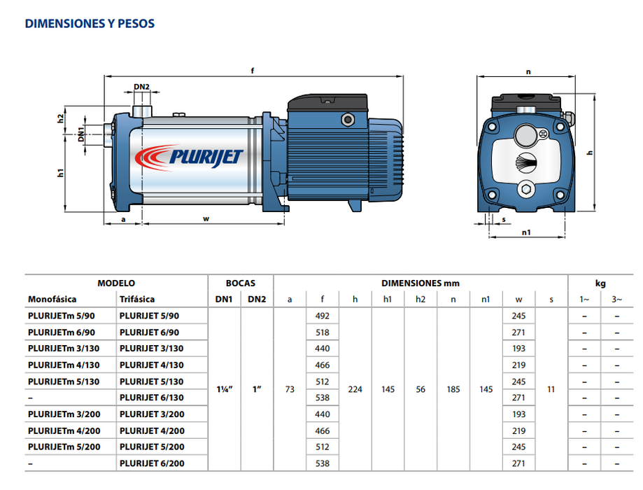 Bomba de Agua Jet Autocebante Serie Plurijet de 3 Hp, Pedrollo
