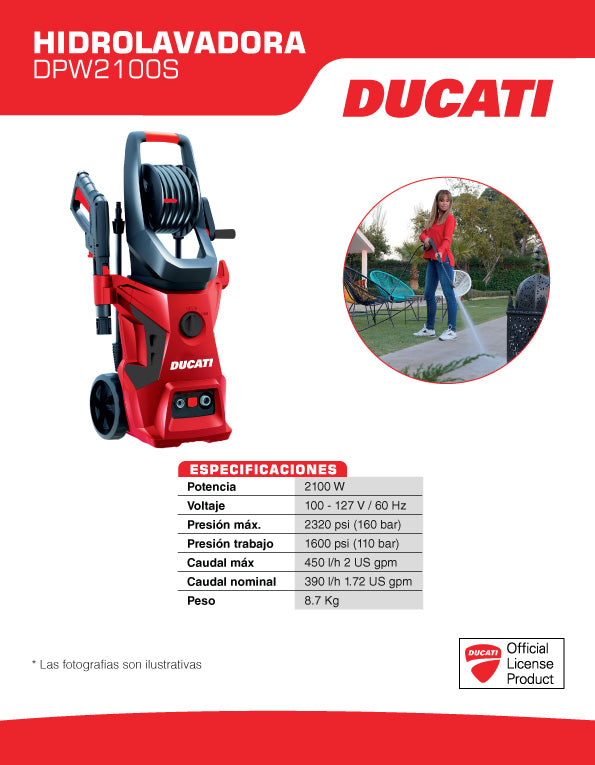 Hidrolavadora de 1400 a 2100 W, Ducati