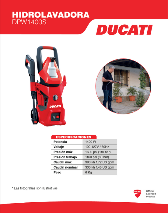 Hidrolavadora de 1400 a 2100 W, Ducati