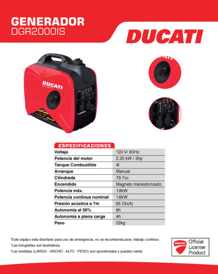 Generador Eléctrico de 2 a 3 Hp, Ducati